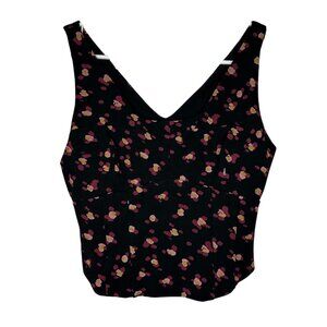 Cabi Lean Tank | Flower Burst Black Pink Floral Sleeveless Crop Top | Womens S